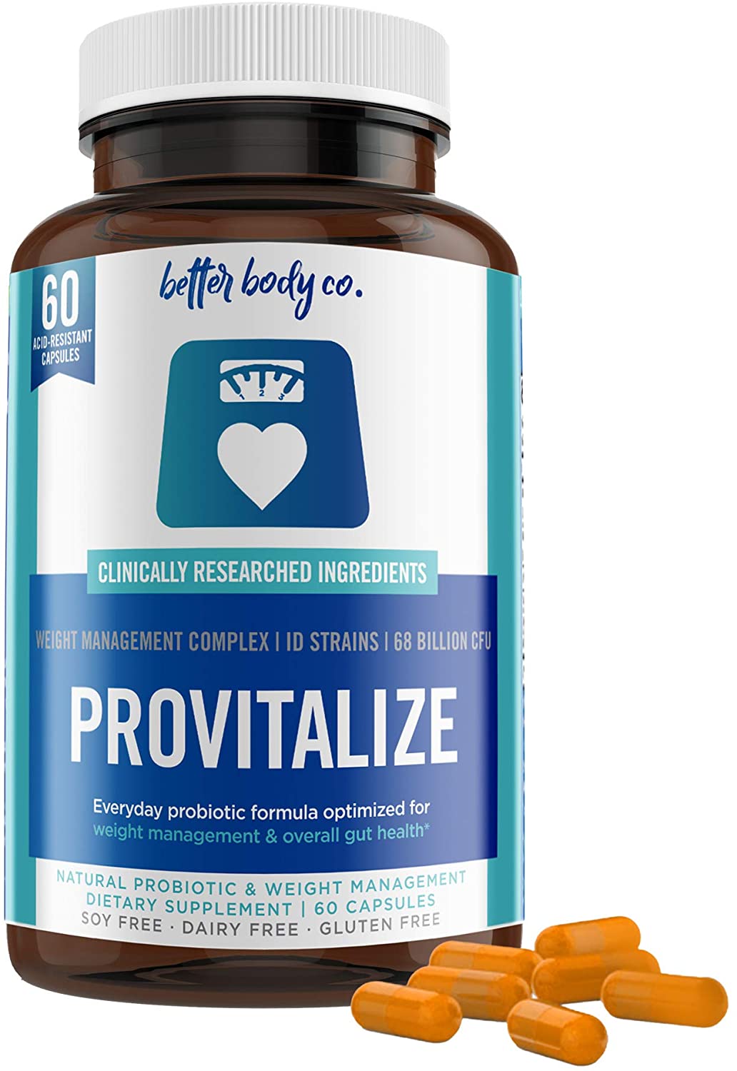 Better Body Co. Provitalize, Natural Probiotic & Weight Management Supplement, 60 Capsules