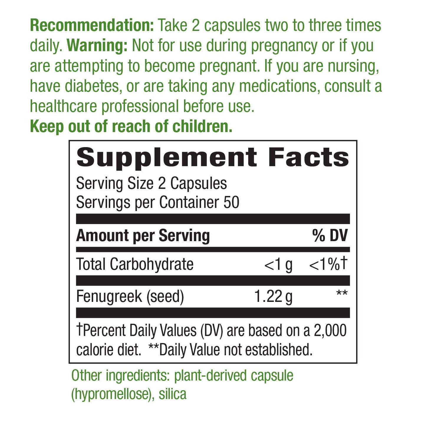 Natures Way Fenugreek Seed, 1220 mg per Serving, 100 Vegetarian Capsules