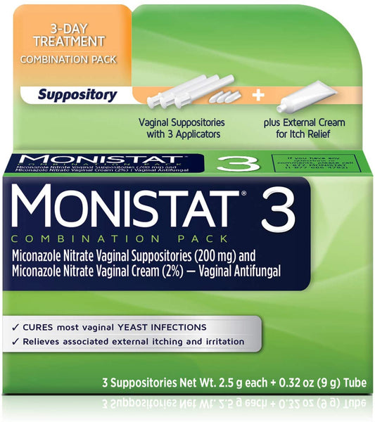 Monistat 3 Day Yeast Infection Treatment Vaginal Suppositories With Applicators + External Cream (Combination Pack 3)