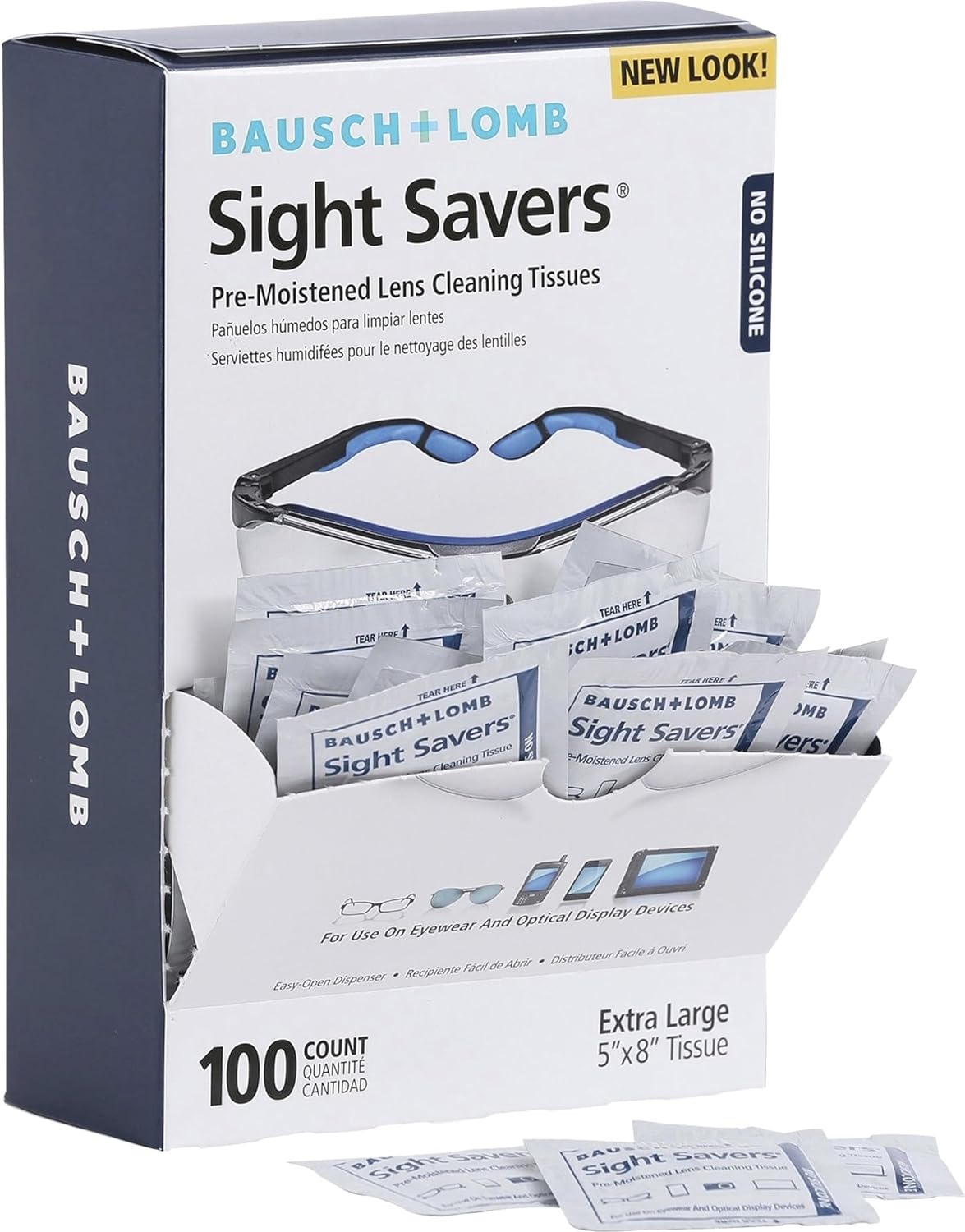 Bausch & Lomb Sight Savers Pre-Moistened Lens Cleaning Tissues, Extra Large (5 inch x 8 inch) 100 Count