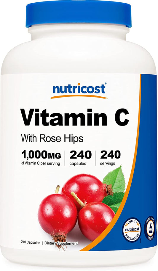 Nutricost Vitamin C with Rose Hips 1000mg Dietary Supplement 240 Capsules