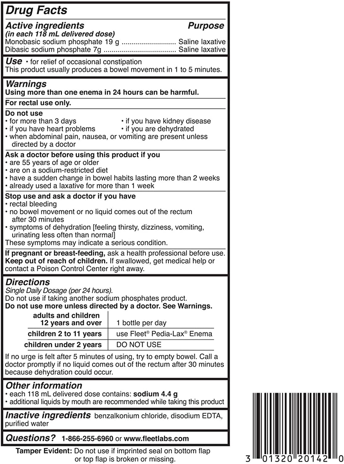 Fleet Laxative Saline Enema Fast Relief In Minutes Hydrates & Softens 2 Bottles - 133ml Each
