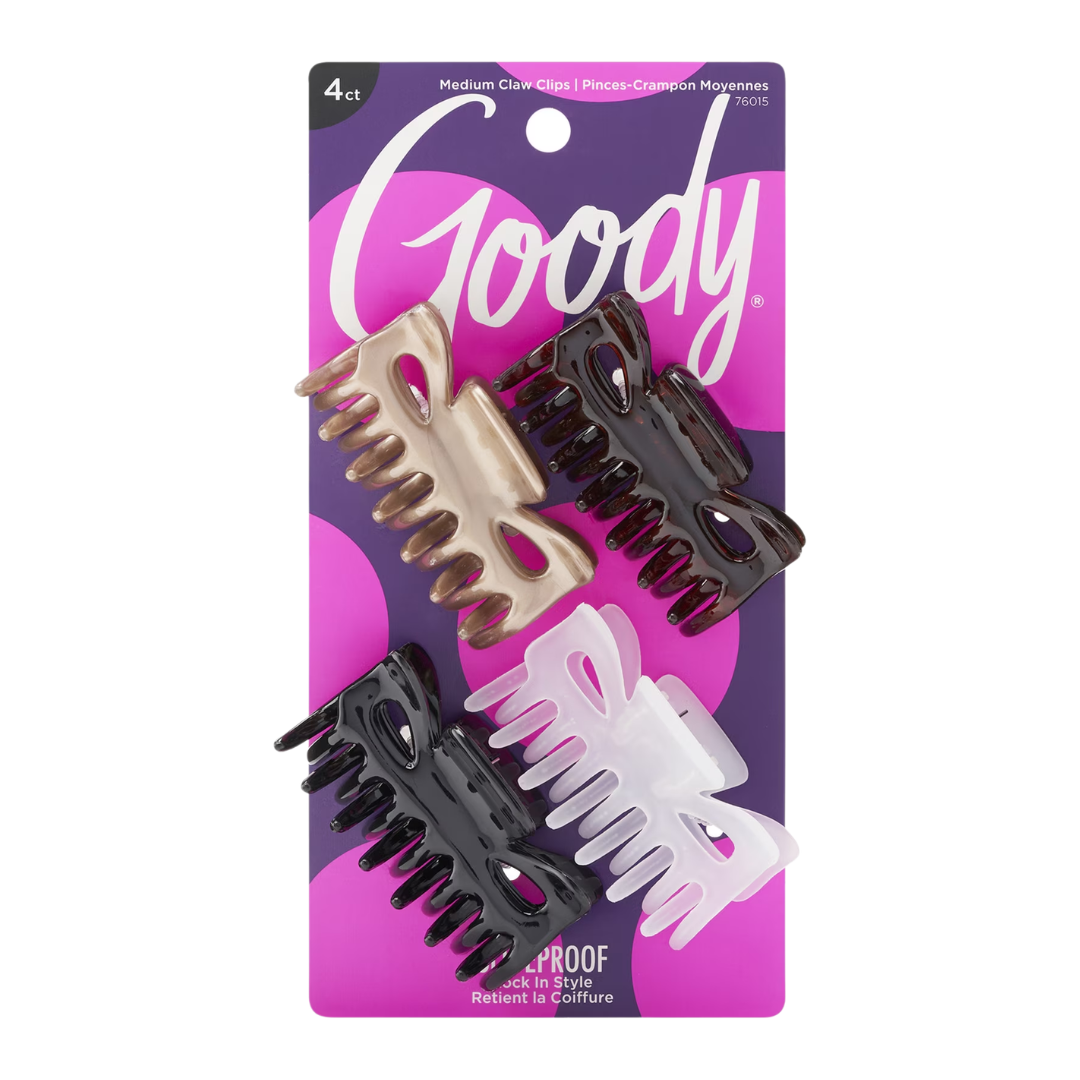 Goody SlideProof Medium Claw Hair Clips, 4 Count