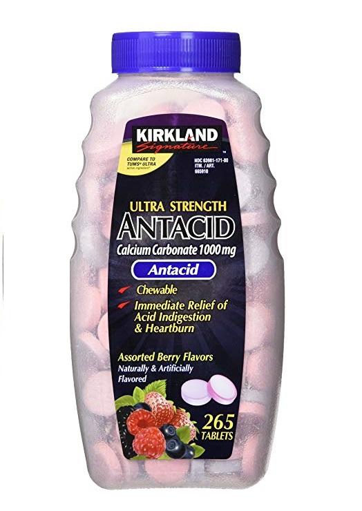 Kirkland Signature Ultra Strength Antacid 1000mg Assorted Berry Flavors 265 Chewable Tablets