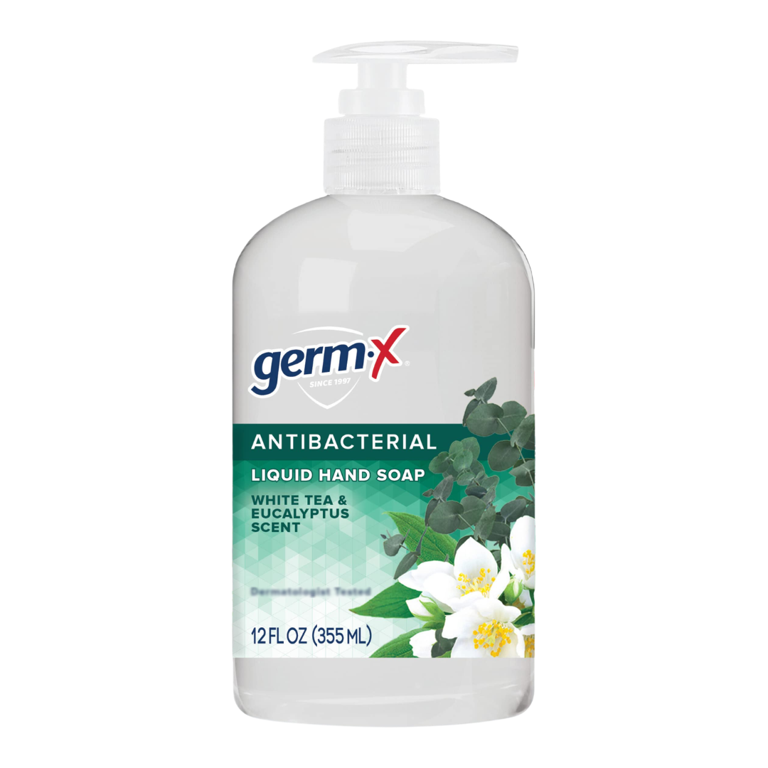 Germ-X Antibacterial Liquid Hand Soap White Tea & Eucalyptus Scent, 12 oz / 355 ml