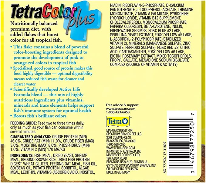 Tetra Color Tropical Flakes with Color Enhancing, 2.2 Oz PACKAGING MAY VARY