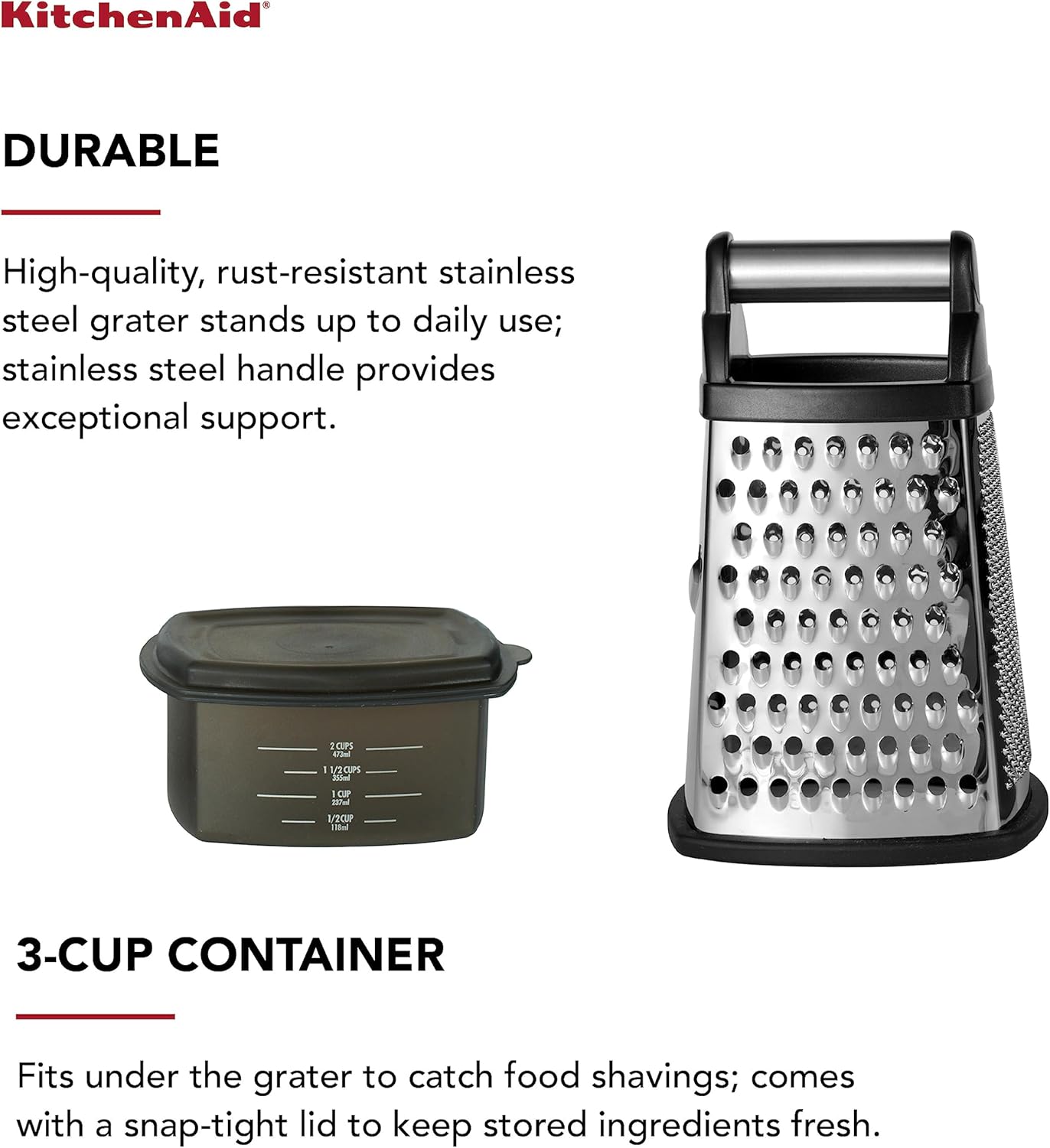 KitchenAid Gourmet 4-Sided Stainless Steel Box Grater, 10 Inches, Black