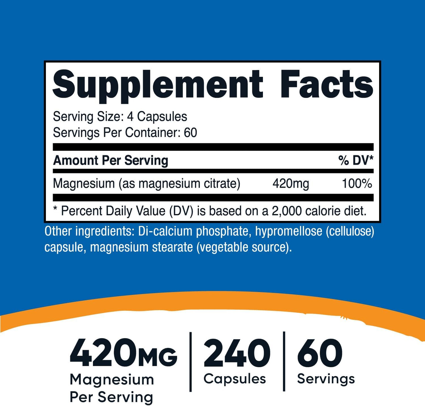 Nutricost Magnesium Citrate 420mg Supplement 240 Capsules