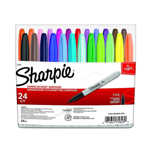 AUTHENTIC Sharpie Permanent Markers, Fine Point, Assorted Colors, 24-Count