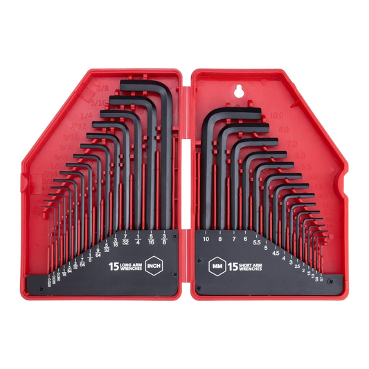 EFFICERE 30-Piece Premium Hex Key Allen Wrench Set, L Shape - 0.028-3/8 inch 0.7-10 mm In Storage Case