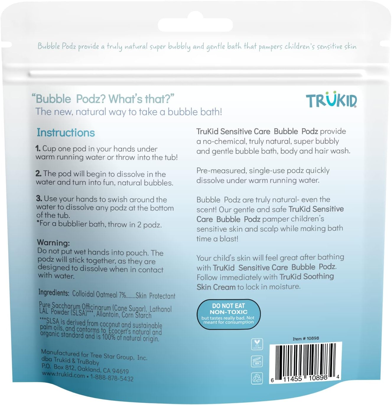 TruKid Bubble Pods Natural Bubble Bath Ever Sensitive Care 10 Pods