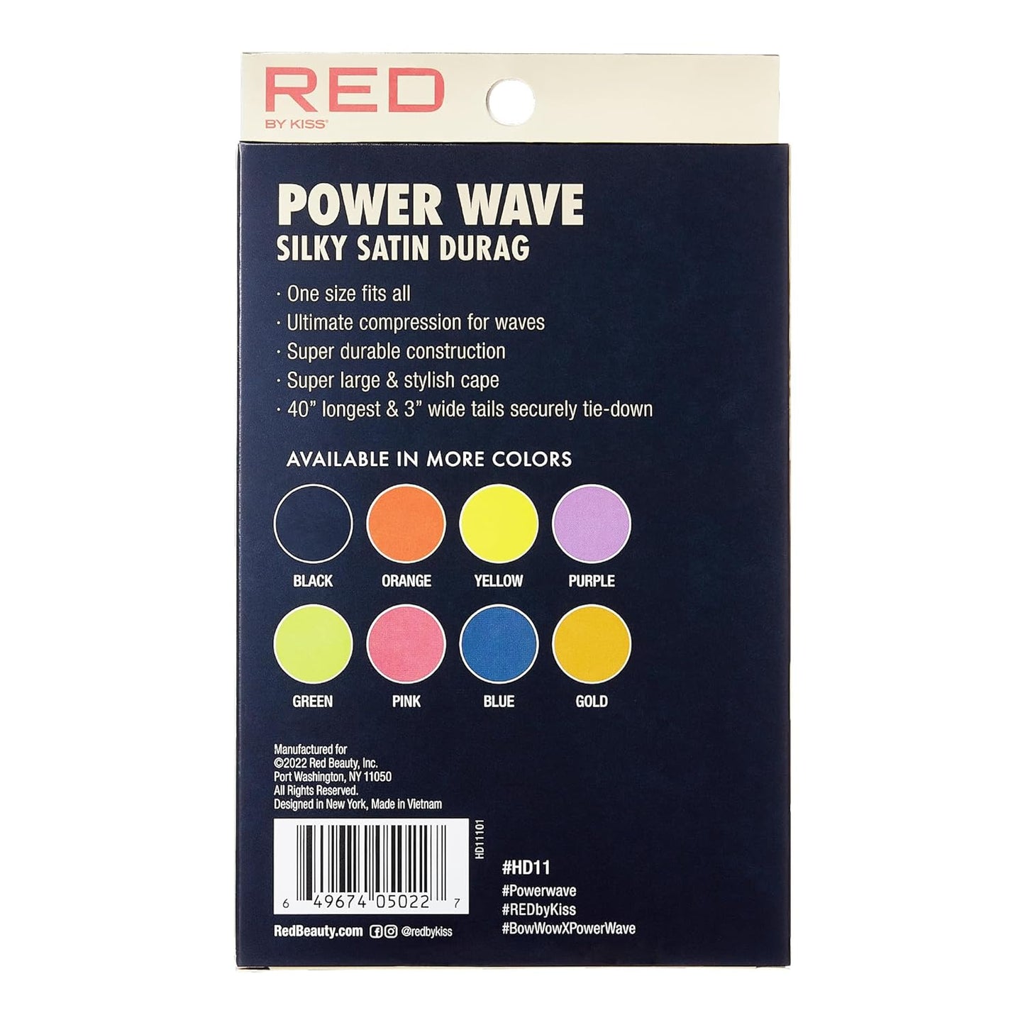 Red By Kiss Power Wave Silky Satin Durag One Size Fits All, Black