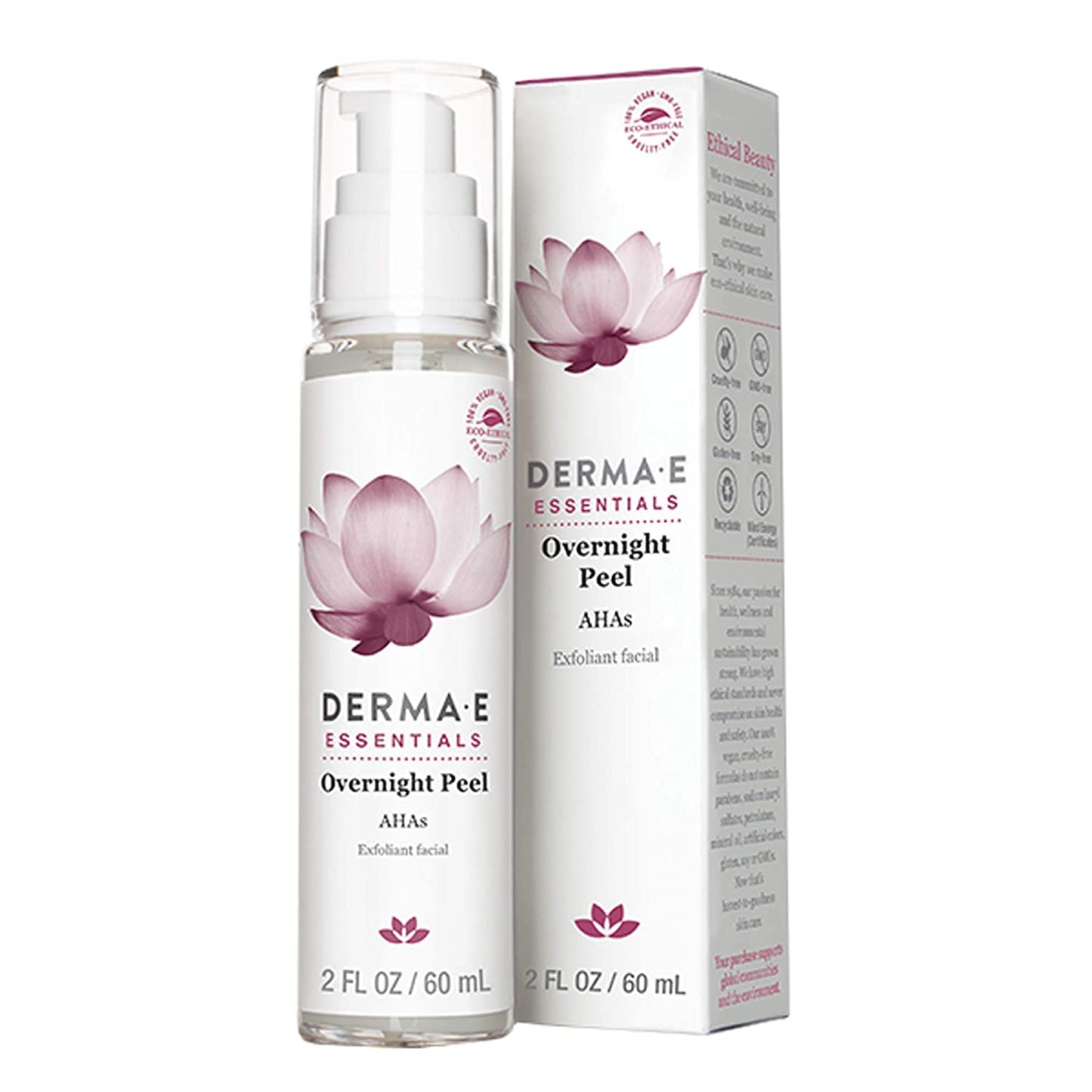 Derma E Essentials Overnight Peel Alpha Hydroxy Acid Exfoliant Facial for Acne Scars, Uneven Skin & Hyperpigmentation, 2 fl.oz / 60ml