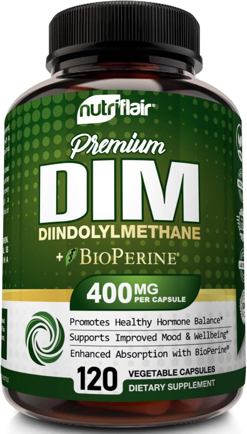 Nutriflair Premium Dim For Healthy Hormone Balance 400mg, 120 Vegetable Capsules