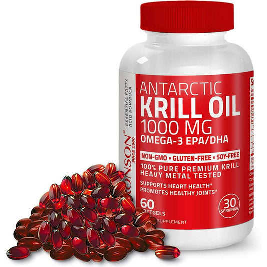 Bronson Antarctic Krill Oil 1000 mg with Omega-3s EPA, DHA, 60 Softgels (30 Servings)