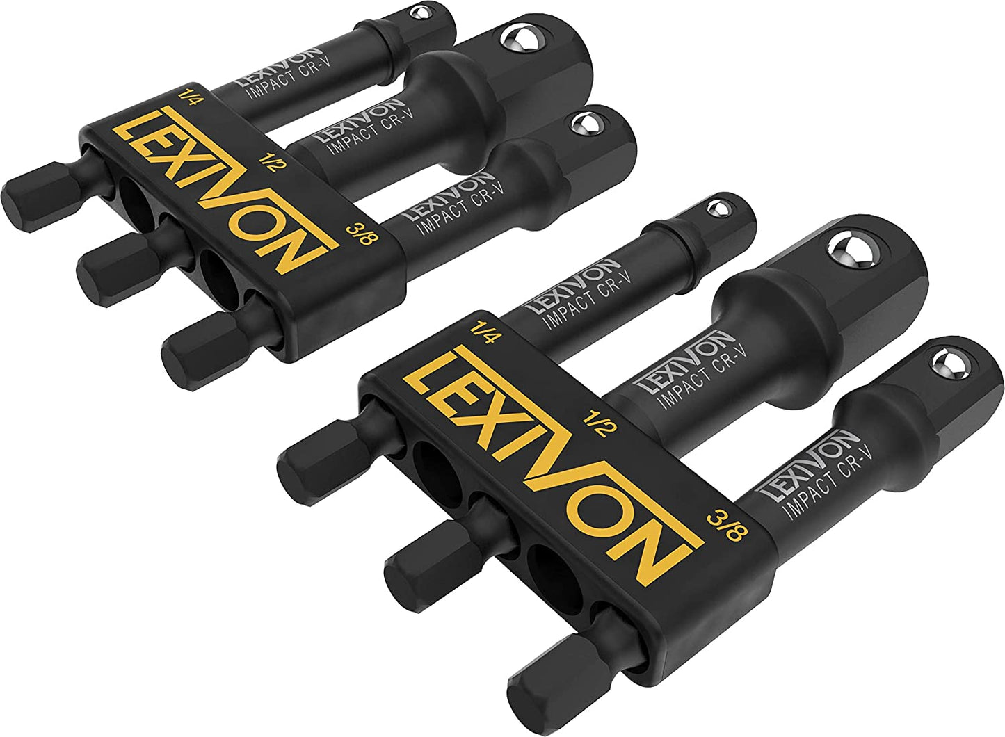 Lexivon 3" Socket Adapter Set Includes 1/4" , 3/8", And 1/2" Drive 2 Pack