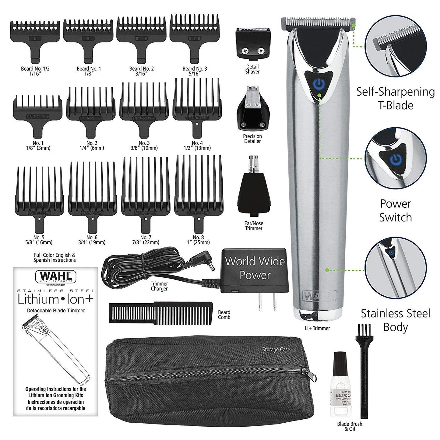 Wahl Stainless Steel Lithium Ion Stainless Steel Trimmer 09818A