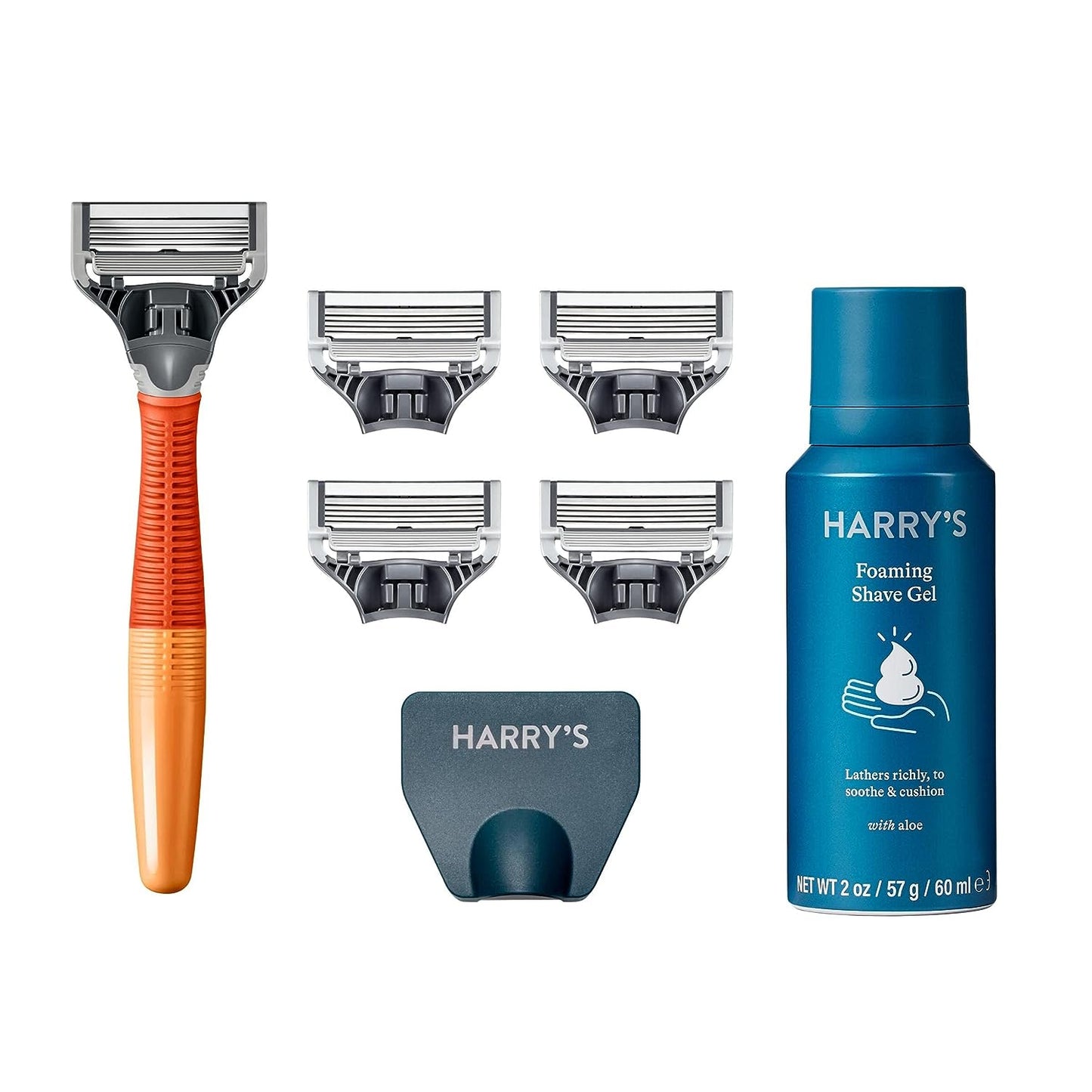Harry's Razor Set With Blade Refills, Travel Blade Cover, 2 oz / 57g (60mL) Shave Gel (Orange)