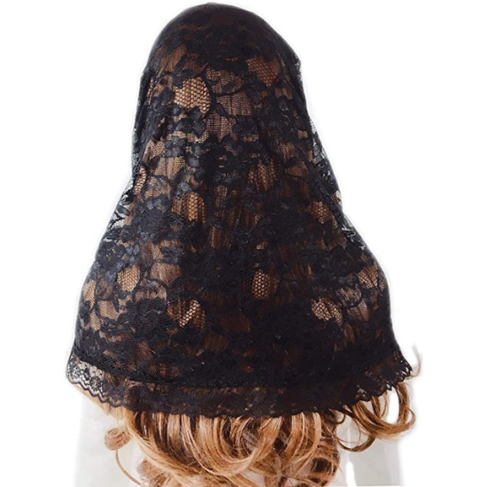PAMOR Infinity Floral Covering Lace Scarf Mantilla Chapel Veils, Black