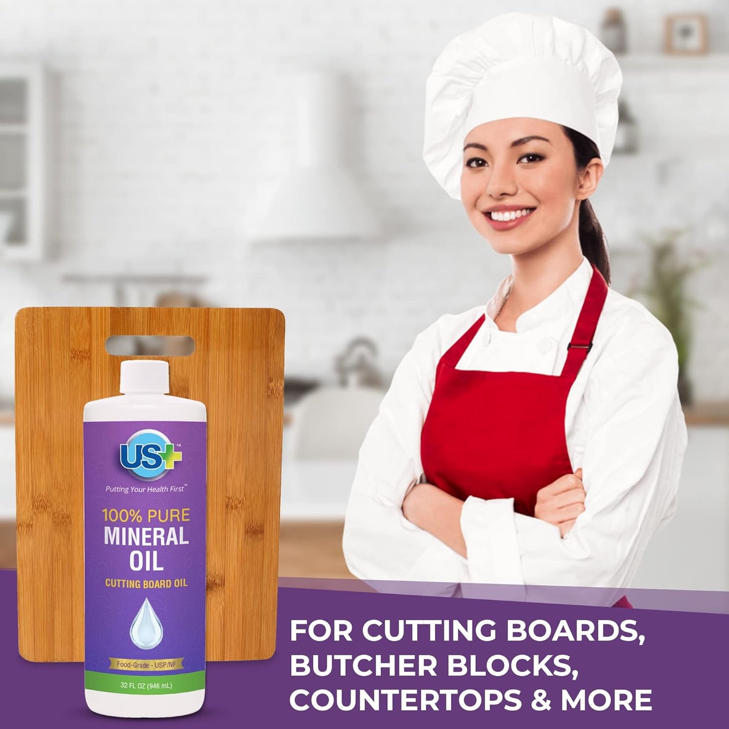 USplus 100% Pure Mineral Oil, Cutting Board Oil, Food-Grade, 946 ml / 32 fl oz