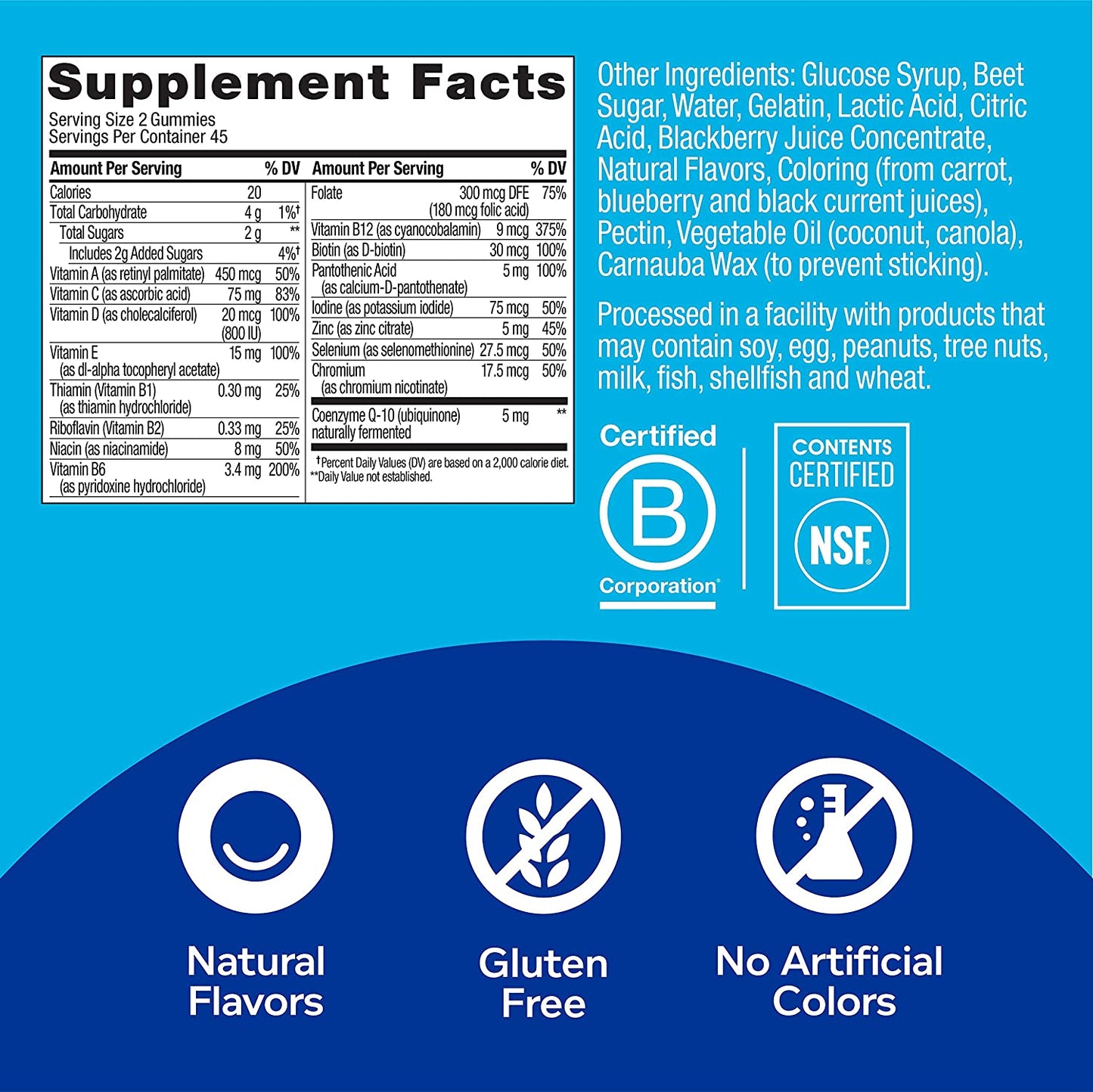 OLLY The Perfect Men's Multi, Multivitamins Gummies, Blackberry Blitz Flavor, 200 Count