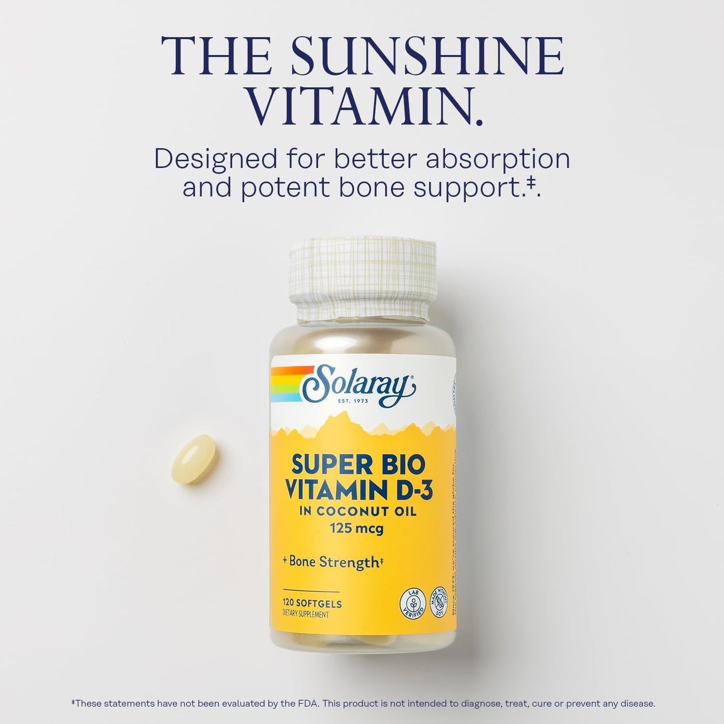 Solaray Super Bio Vitamin D-3 in Coconut Oil 125mcg Bone Strength (120 Softgels)