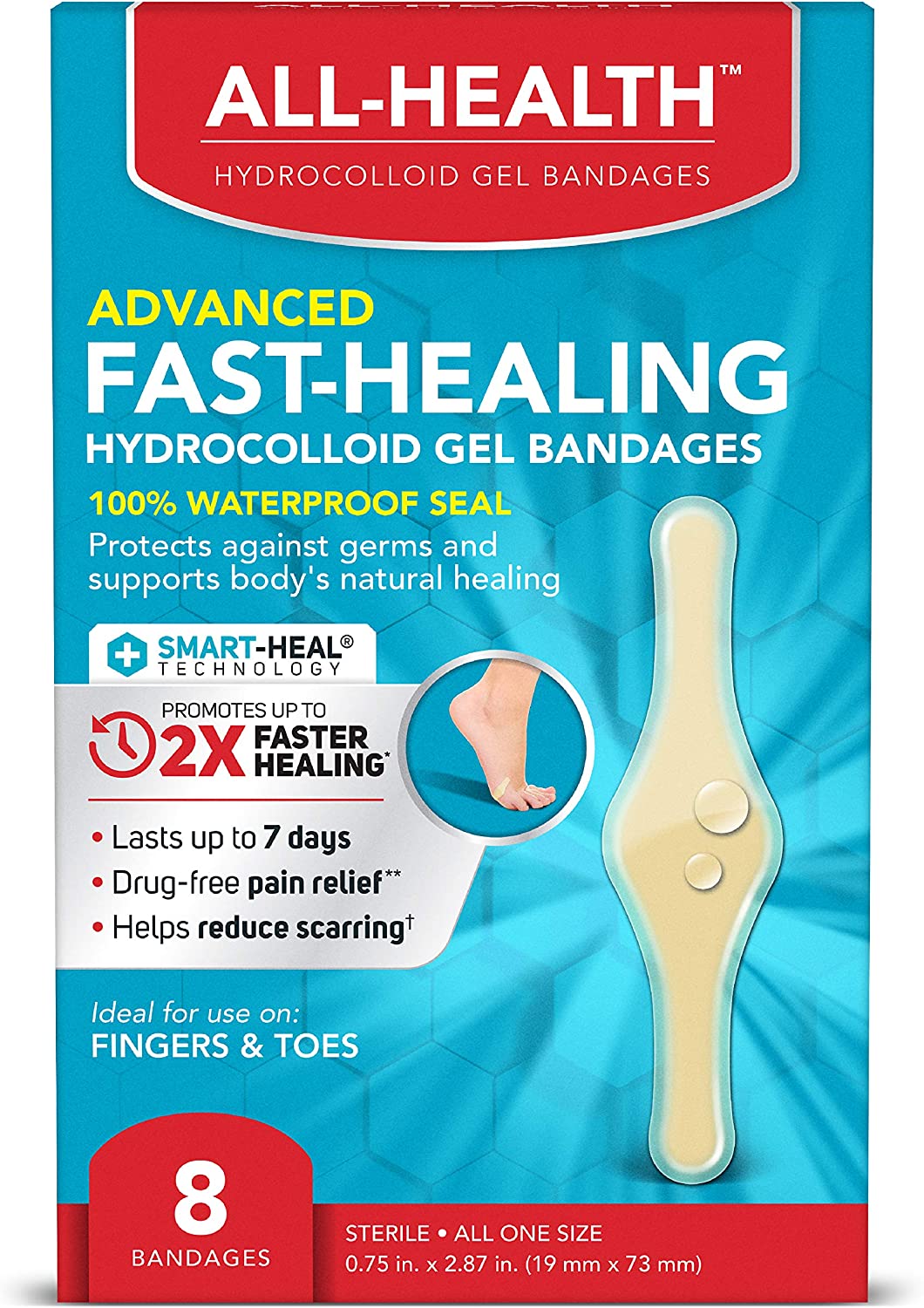 All Health Advanced Fast Healing Gel Bandages Faster Healing 8 Bandages 19mm x 73mm