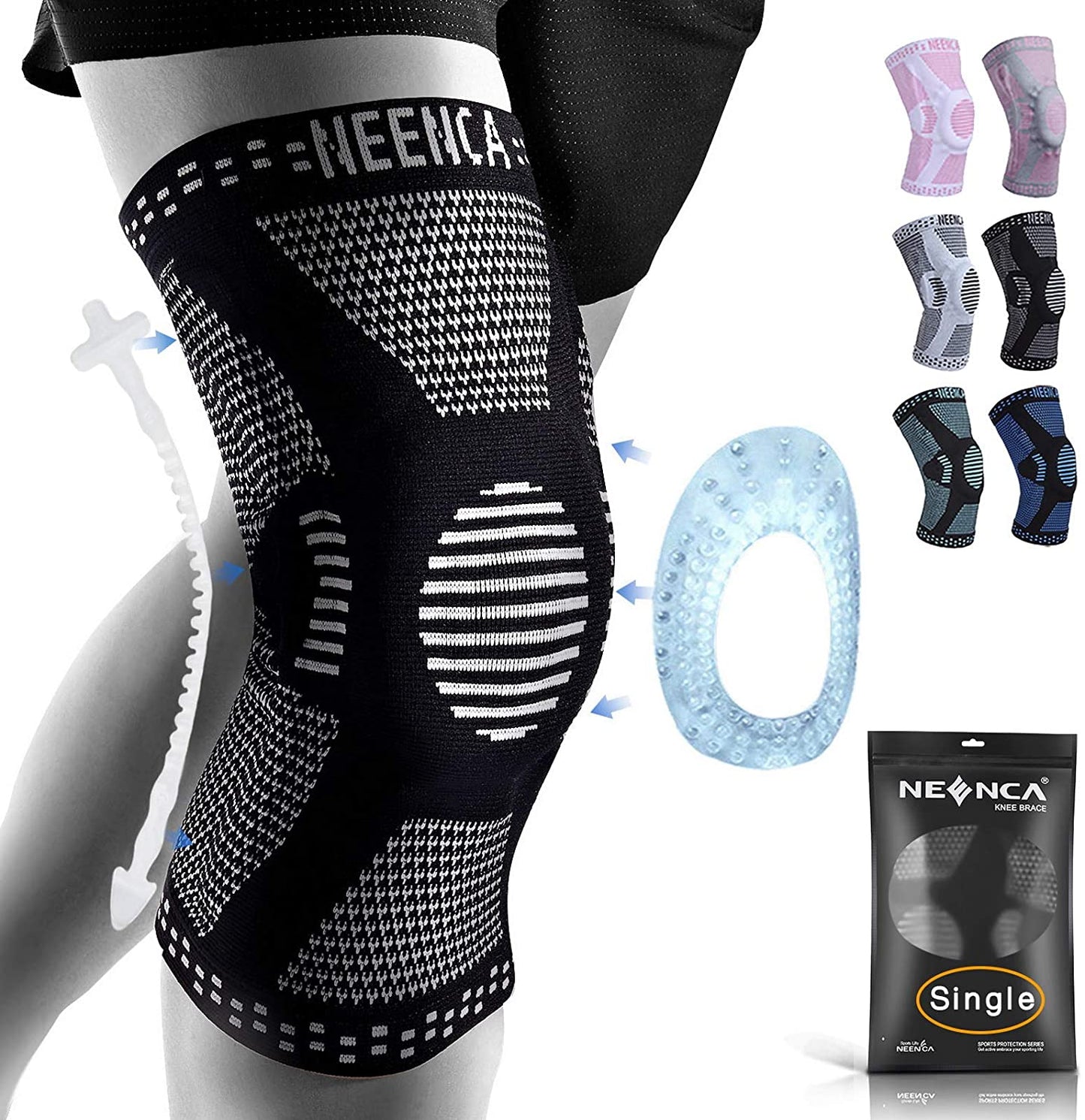 NEENCA Professional Knee Brace with Patella Gel Pads & Side Stabilizers for Running, Arthritis, Joint Relief, Large Black