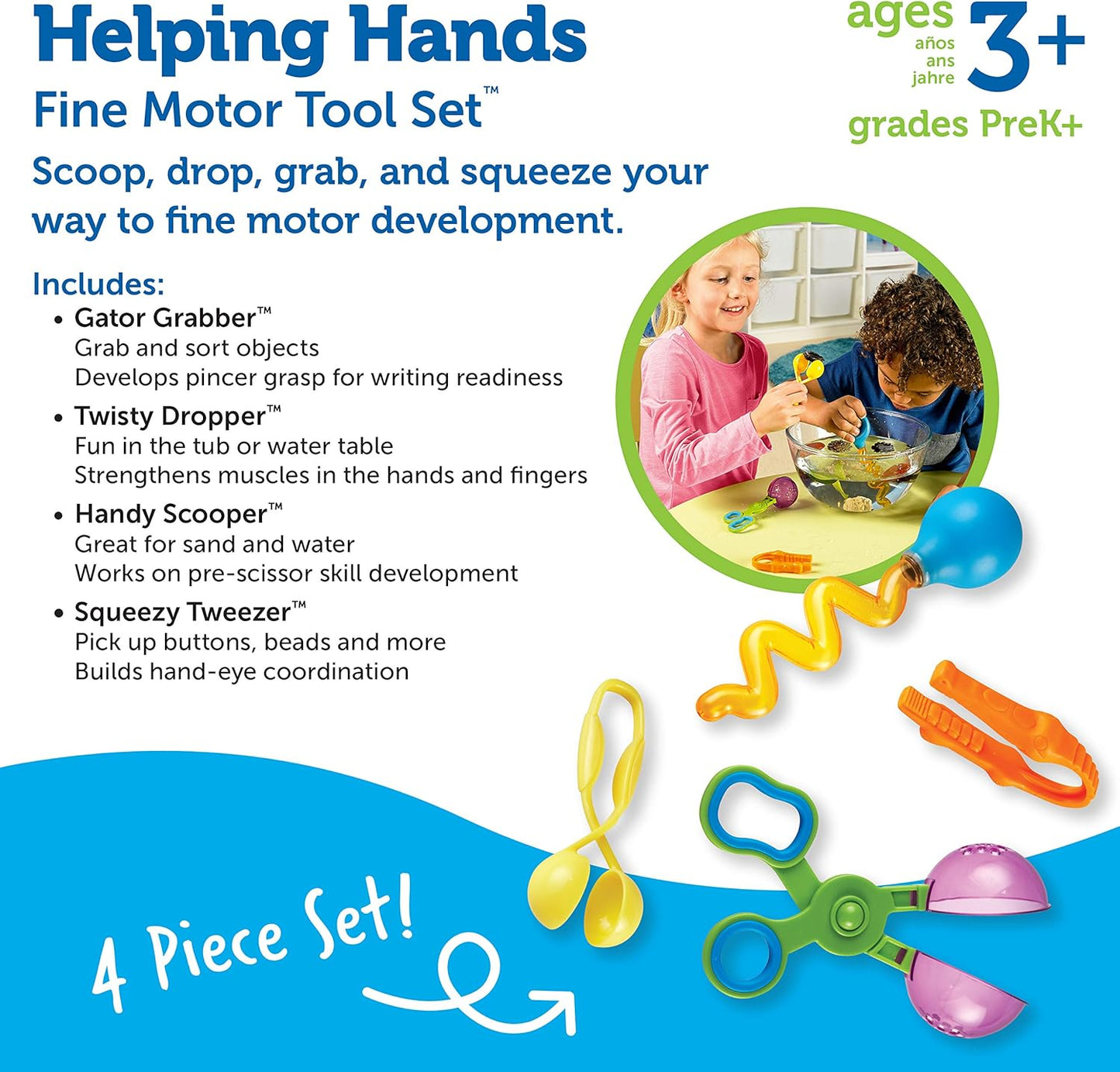 Learning Resources Helping Hand Fine Motor Tool Set 4 Pieces (Ages 3+)