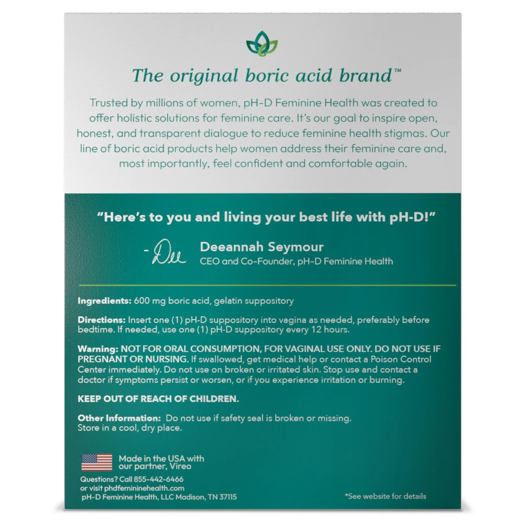 ph-D Feminine Health Vaginal Suppositories For Vaginal Odor 600mg Each 24 Count