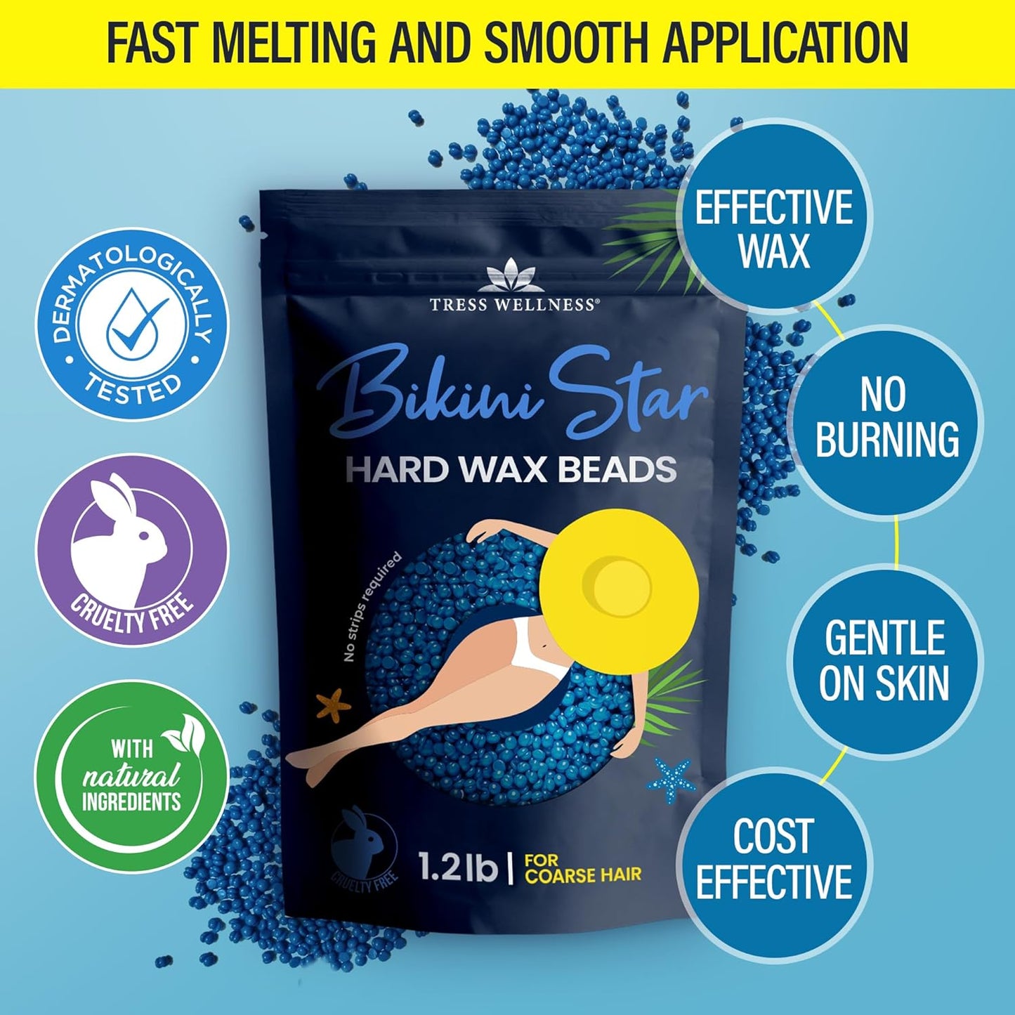 Tress Wellness Bikini Star Hard Wax Beads For Hair removal, 1.2 Lb