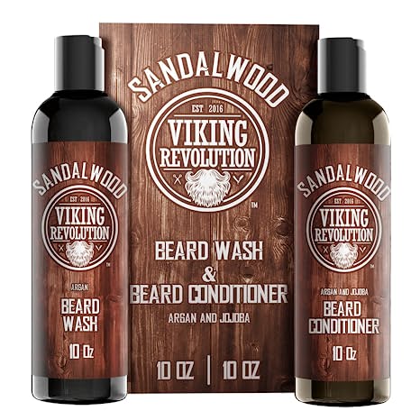 Viking Revolution Sandalwood Beard Wash & Beard Conditioner Set w/ Argan & Jojoba Oils 2x (10 oz)