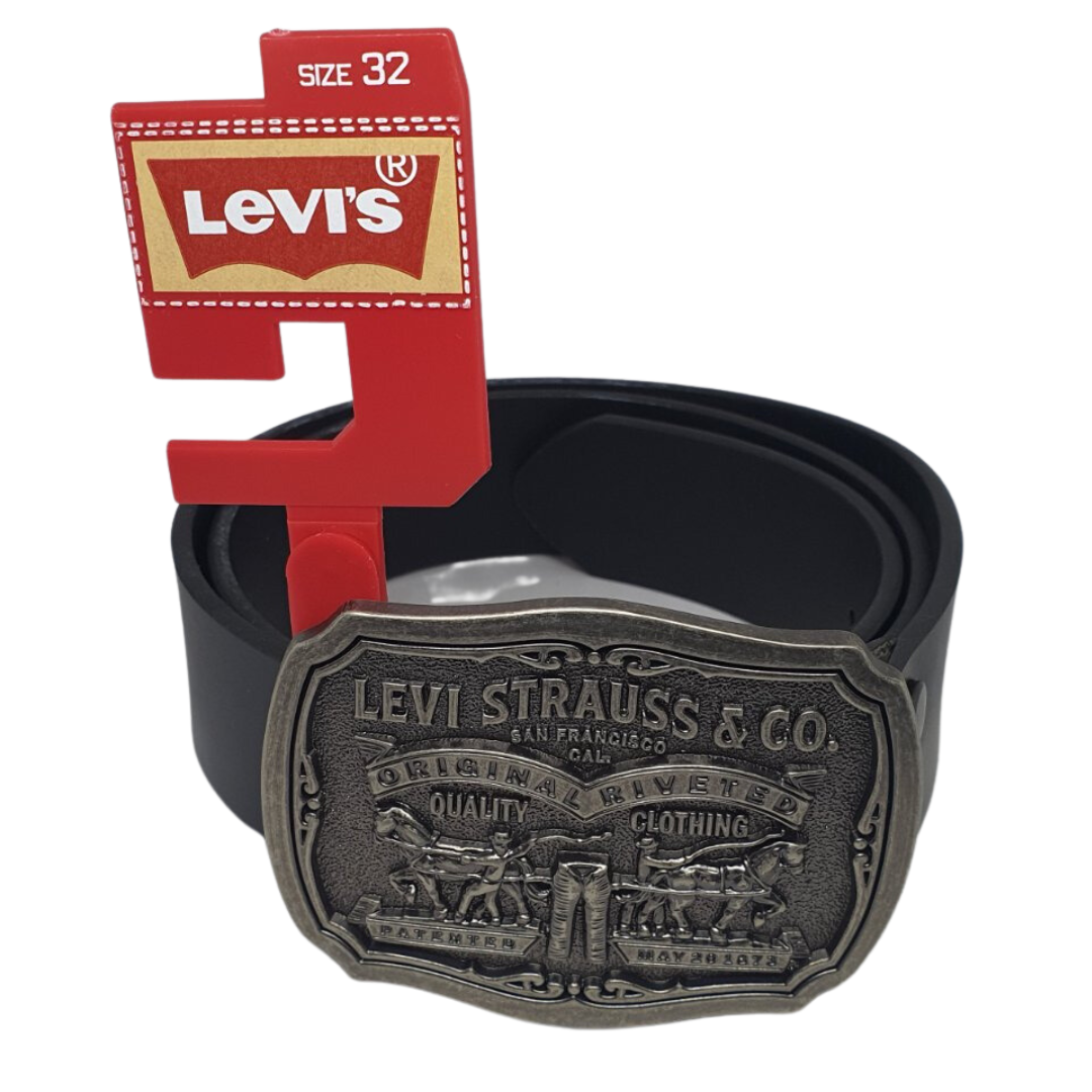 Levi's Men's Leather Belt With Plaque Buckle - Midnight Black Small