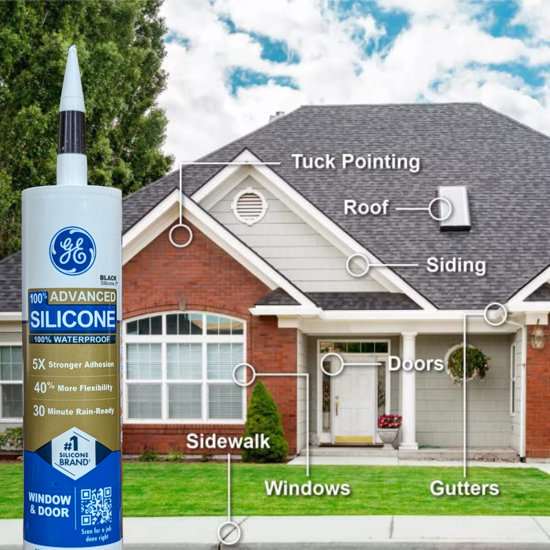 GE Sealants Advanced Silicone 2 for Window & Door Projects 100% Waterproof, 10.1 fl.oz / 299ml