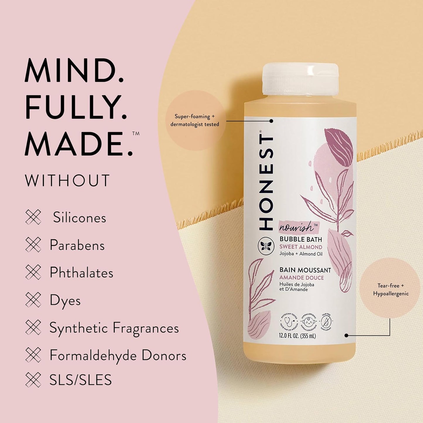 The Honest Company Nourish Bubble Bath Sweet Almond Jojoba + Almond Oil 12 fl oz / 355ml