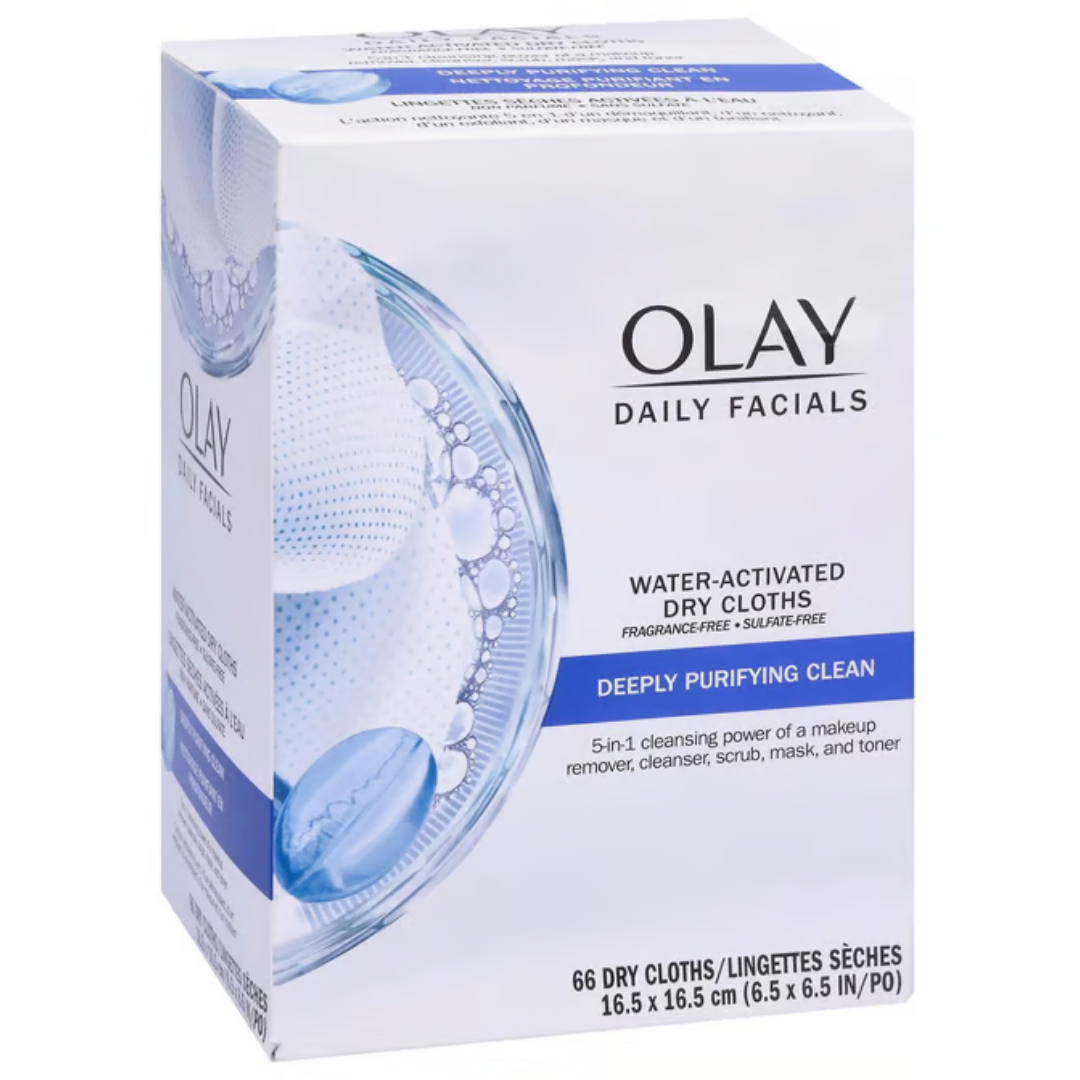 OLAY Daily Facials Water-Activated Dry Cloths Deeply Purifying Clean, 66 Dry Cloths