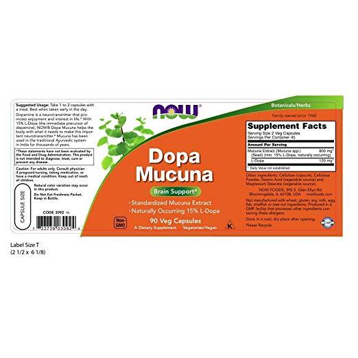NOW Dopa Mucuna, Brain Support (90 Veg Capsules)