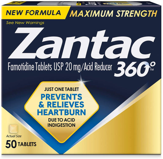 Zantac 360 Maximum Strength 20 mg Acid Reducer, 50 Tablets Prevents & Relives Heartburn PACKAGING MAY VARY