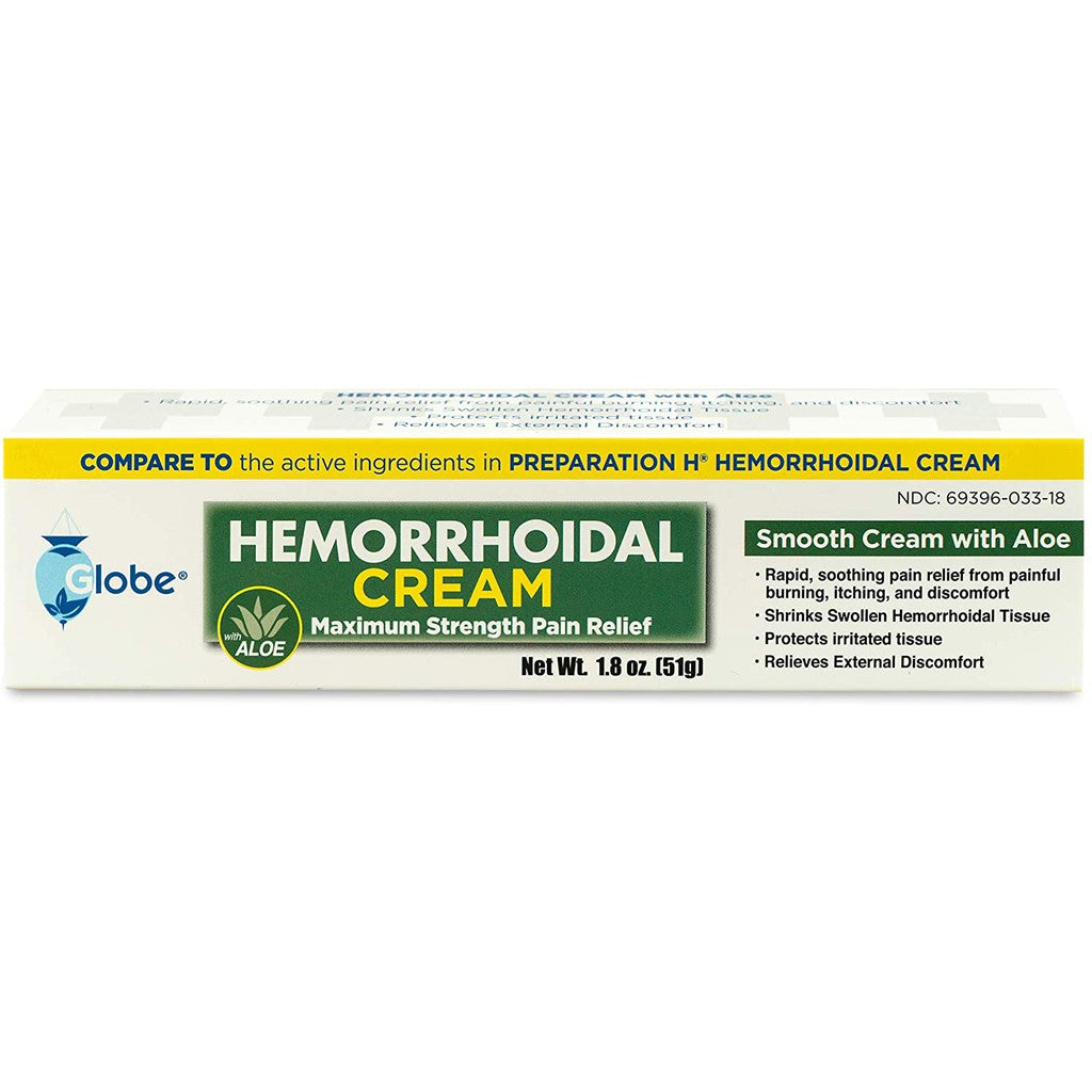 Globe Hemorrhoidal Cream, Maximum Strength with Aloe, 1.8 oz. / 51g