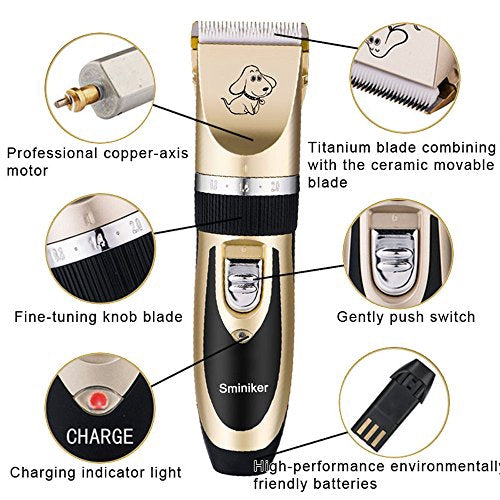 Sminiker Pet Hair Clipper Pro, Professional Rechargeable Cordless Grooming Clippers Pet Grooming Kit