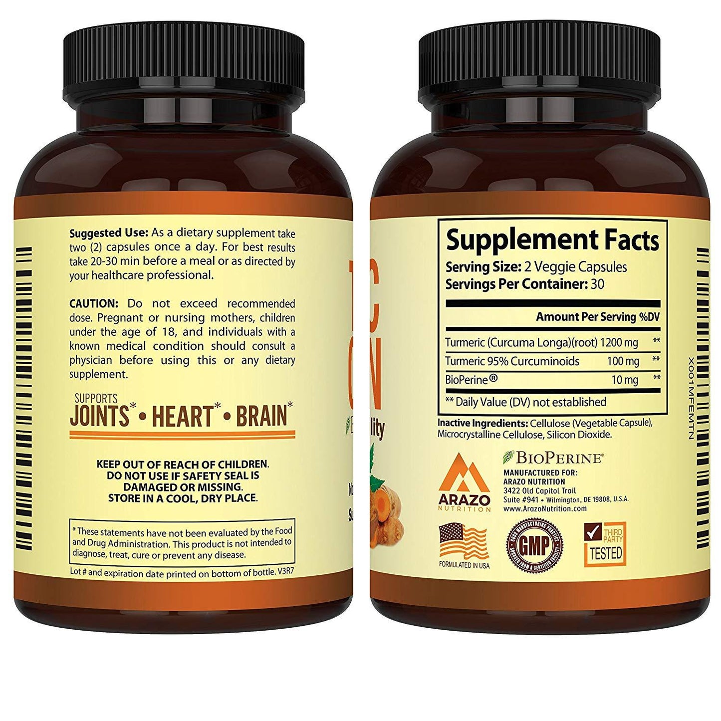 Arazo Nutrition Turmeric Curcumin with BioPerine, 60 Capsules