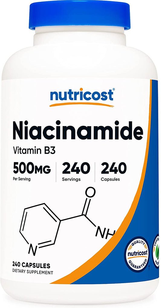 Nutricost Niacinamide Vitamin B3 500mg Dietary Supplement 240 Capsules