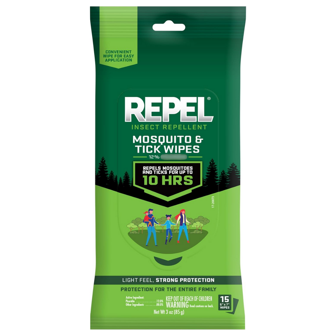 Repel Insect Repellent Mosquito & Tick Wipes, 15 Count