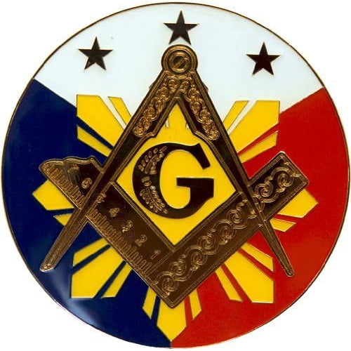 Mason Square & Compass Sun Round Red White Blue Masonic Auto Emblem 3" Diameter