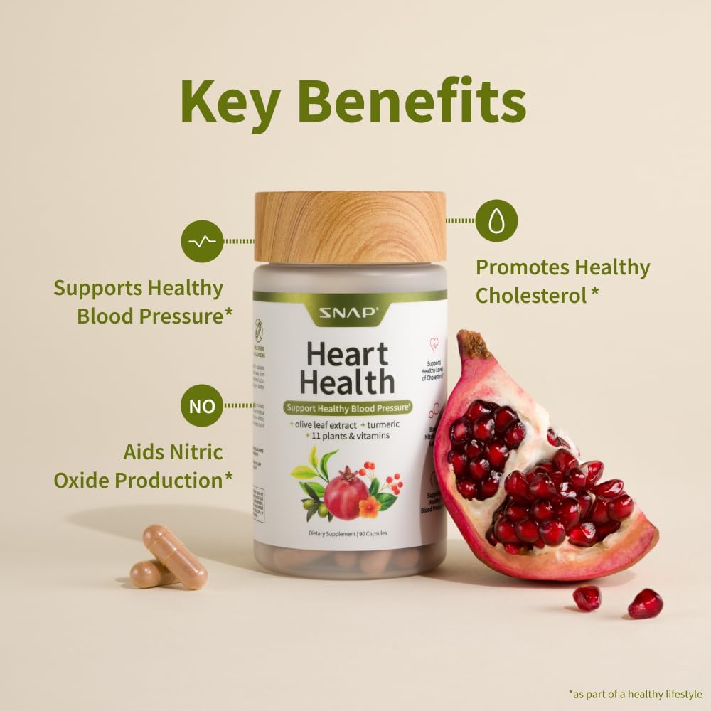 SNAP Heart Health Blood Pressure Support, 1550mg Blood Pressure Complex, 260mg Nitric Oxide, 100mg Hawthorn Berry Extract, 90 Capsules
