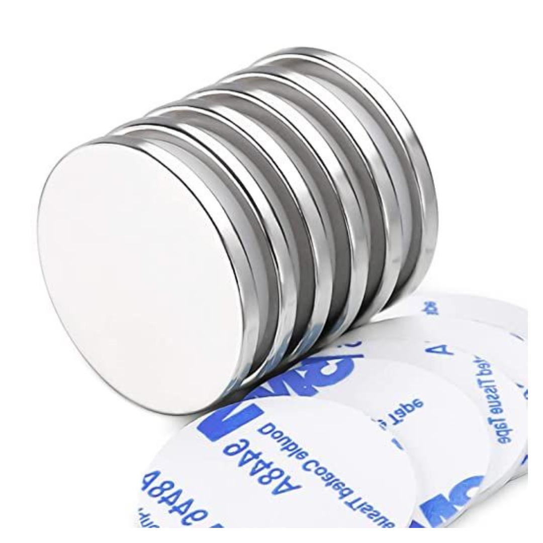 Super Strong Neo dym ium Disc Magnets with Double-Sided Adhesive, 1.26 inch D x 1/8 inch H - 6 Packs