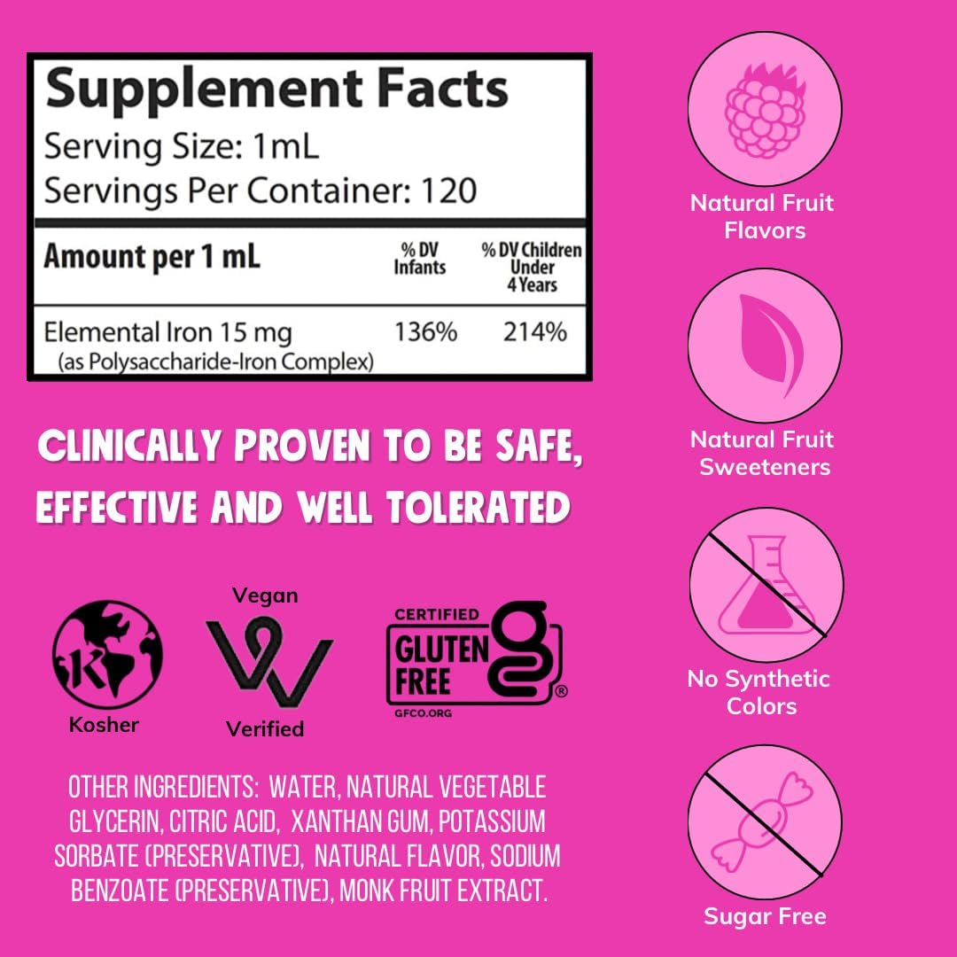 Yummy Iron Raspberry Yummy Liquid Iron Dietary Supplement Raspberry Grape Flavored 4 fl oz ...