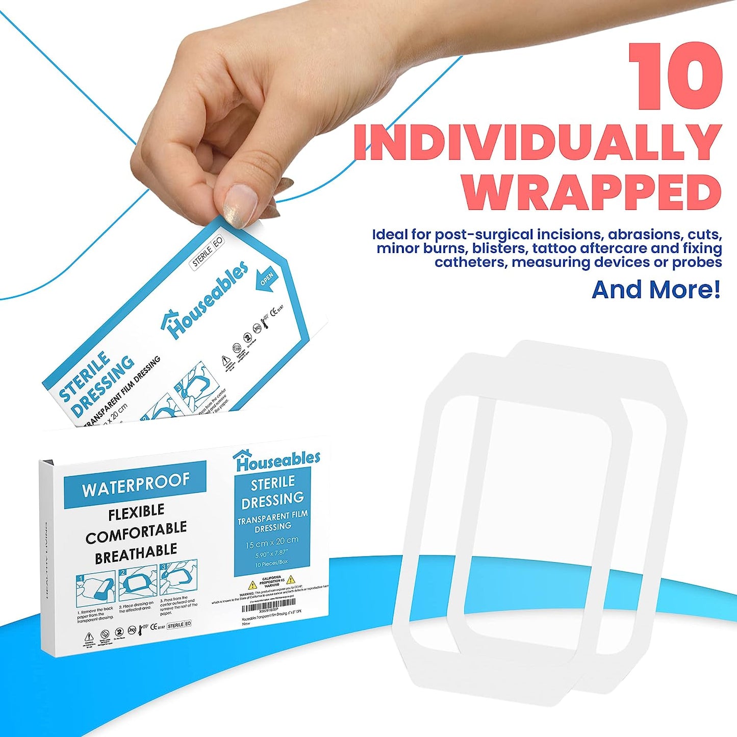 Houseables Sterile Dressing Transparent Film Waterproof | 15cm x 20cm - 10 pieces / NO BOX