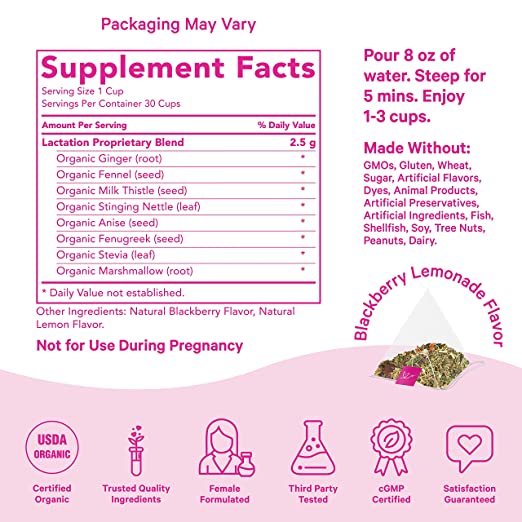 PinkStork Lactation Tea Organic Blackberry Lemonade Nursing Tea, Supports Breastfeeding 15 Sachets PACKAGING MAY VARY