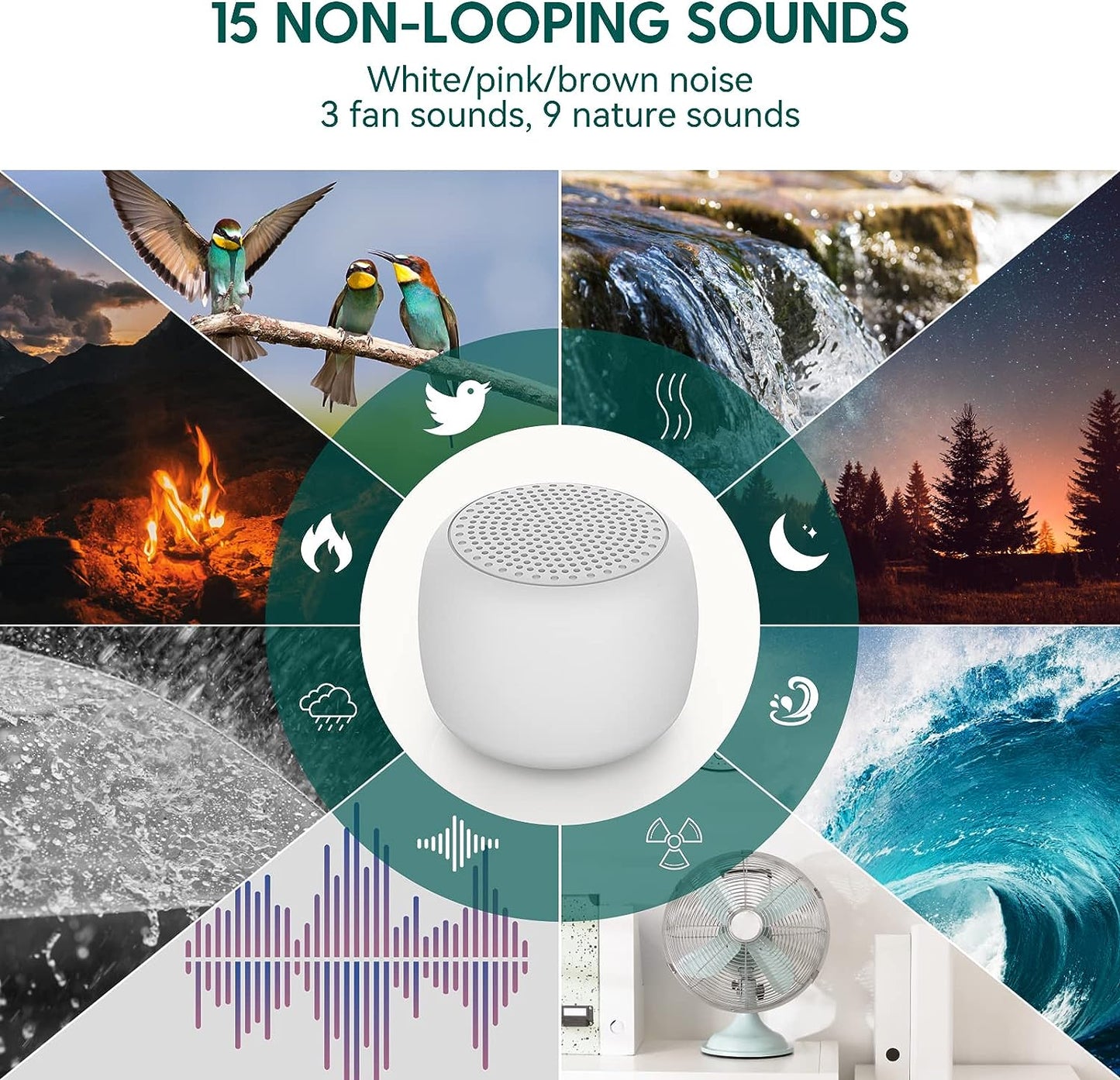 Babelio White Noise Mini Sound Machine 15 Non-Looping Sounds